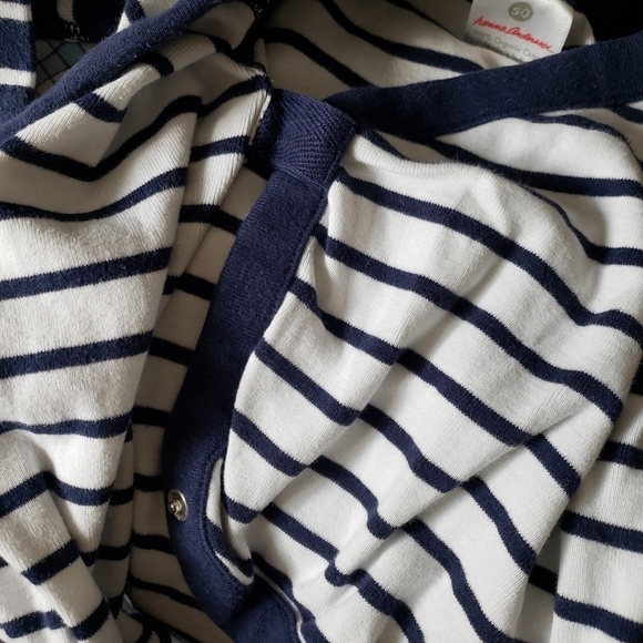 Hanna Andersson Baby 50 Navy Blue & White Striped Long Sleeve Wrap Bodysuit 0-3 - Picture 6 of 6